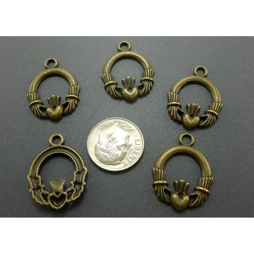 10pcs Claddagh Charms, Bronzetone Metal, jewelry making supplies